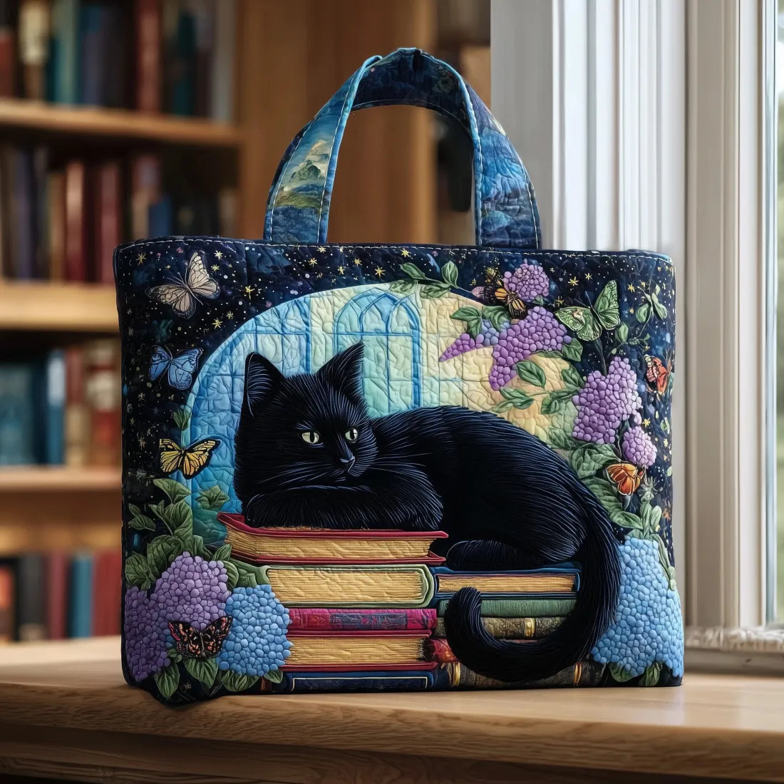 Sac Artisanal Chat Hortensias - sac matelassé fait main