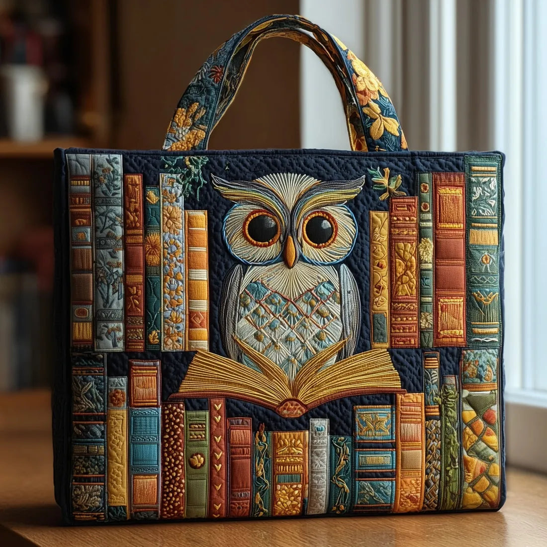 Sac Artisanal Chouette Lectrice - sac matelassé fait main