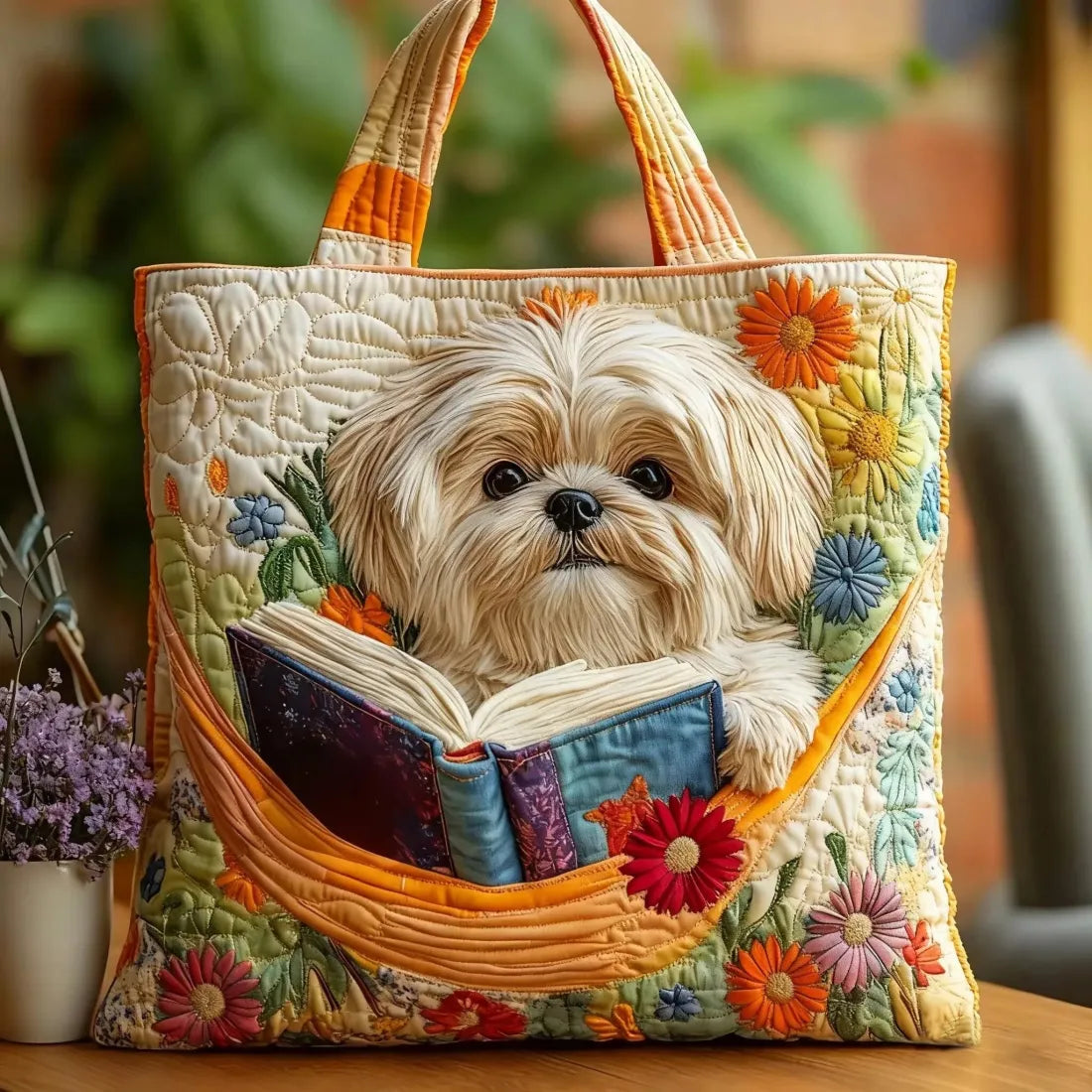 Sac Artisanal Shih-Tzu Lecteur - sac matelassé fait main