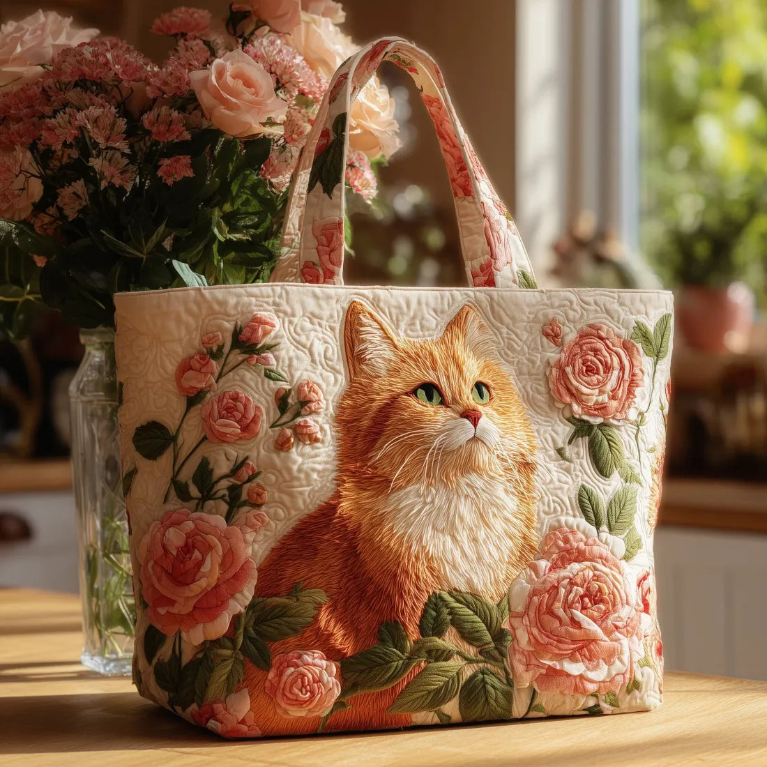 Sac Artisanal Chat Roux - sac matelassé fait main