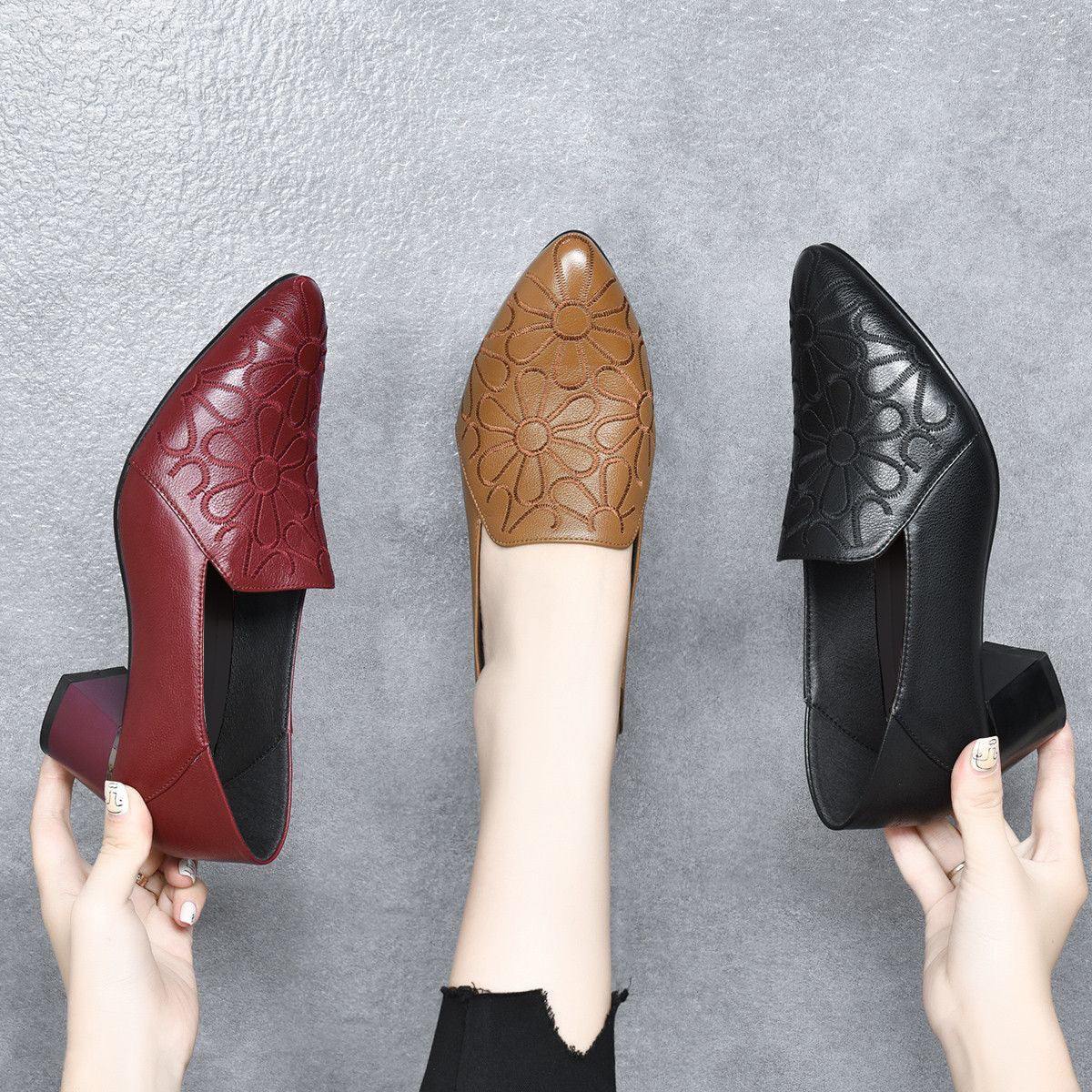 Tonette - Escarpins en cuir vegan doux brodés