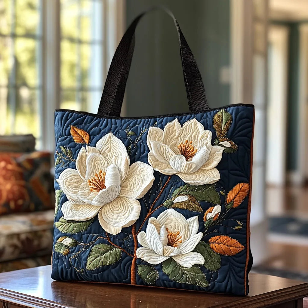 Sac Artisanal Magnolias Élégants - sac matelassé fait main