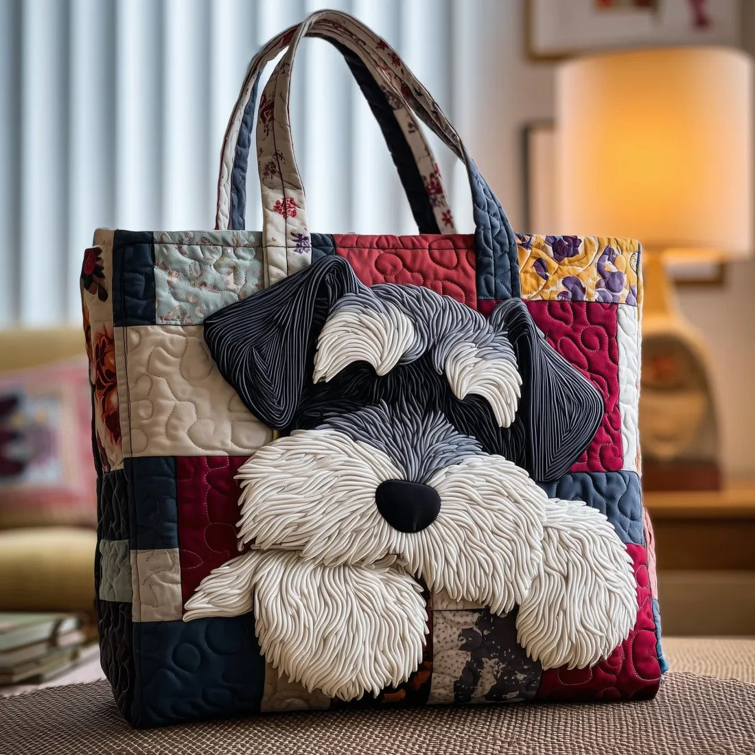 Sac Artisanal Schnauzer Patchwork - sac matelassé fait main