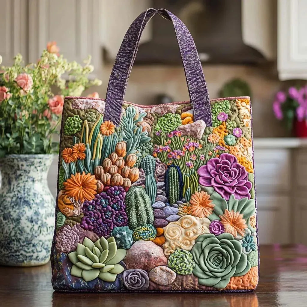 Sac Artisanal Jardin Succulentes - sac matelassé fait main