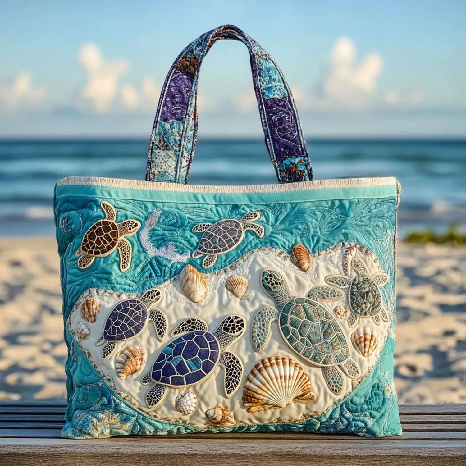 Sac Artisanal Tortues Coquillages - sac matelassé fait main