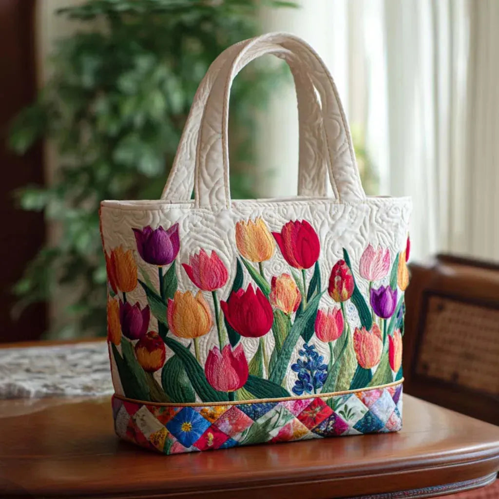 Sac Artisanal Tulipes Champêtres - sac matelassé fait main