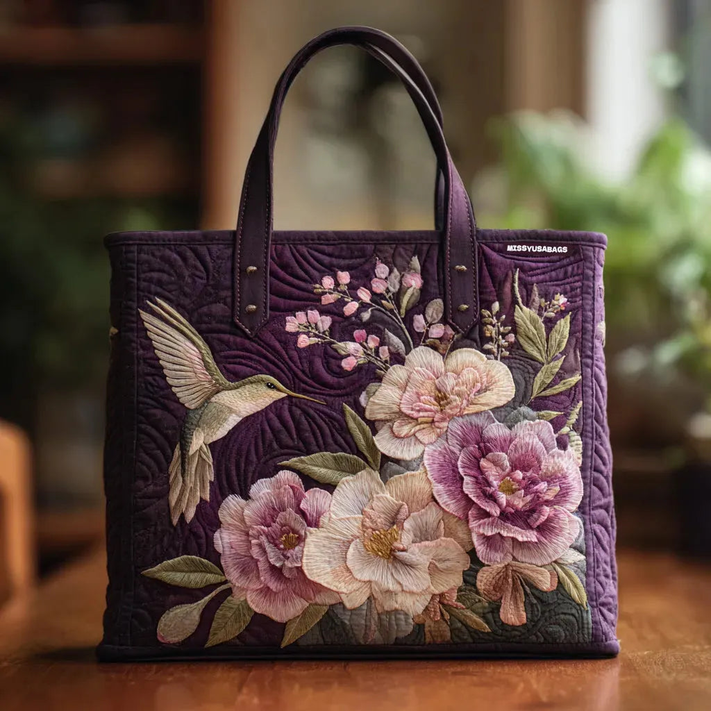 Sac Artisanal Colibri Orchidée - sac matelassé fait main