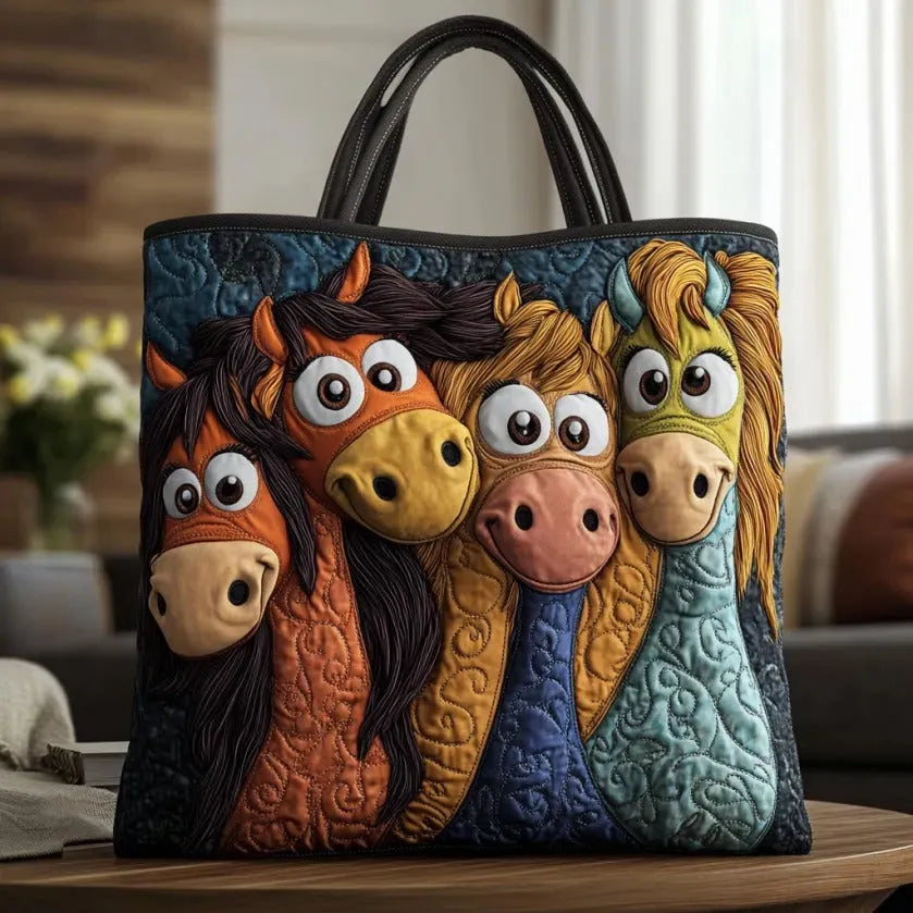 Sac Artisanal Chevaux Rigolos - sac matelassé fait main