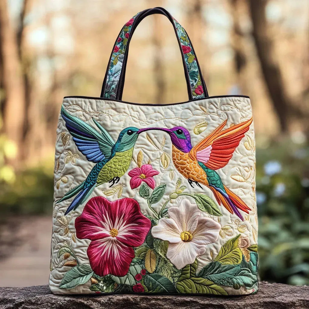 Sac Artisanal Colibris Hibiscus - sac matelassé fait main