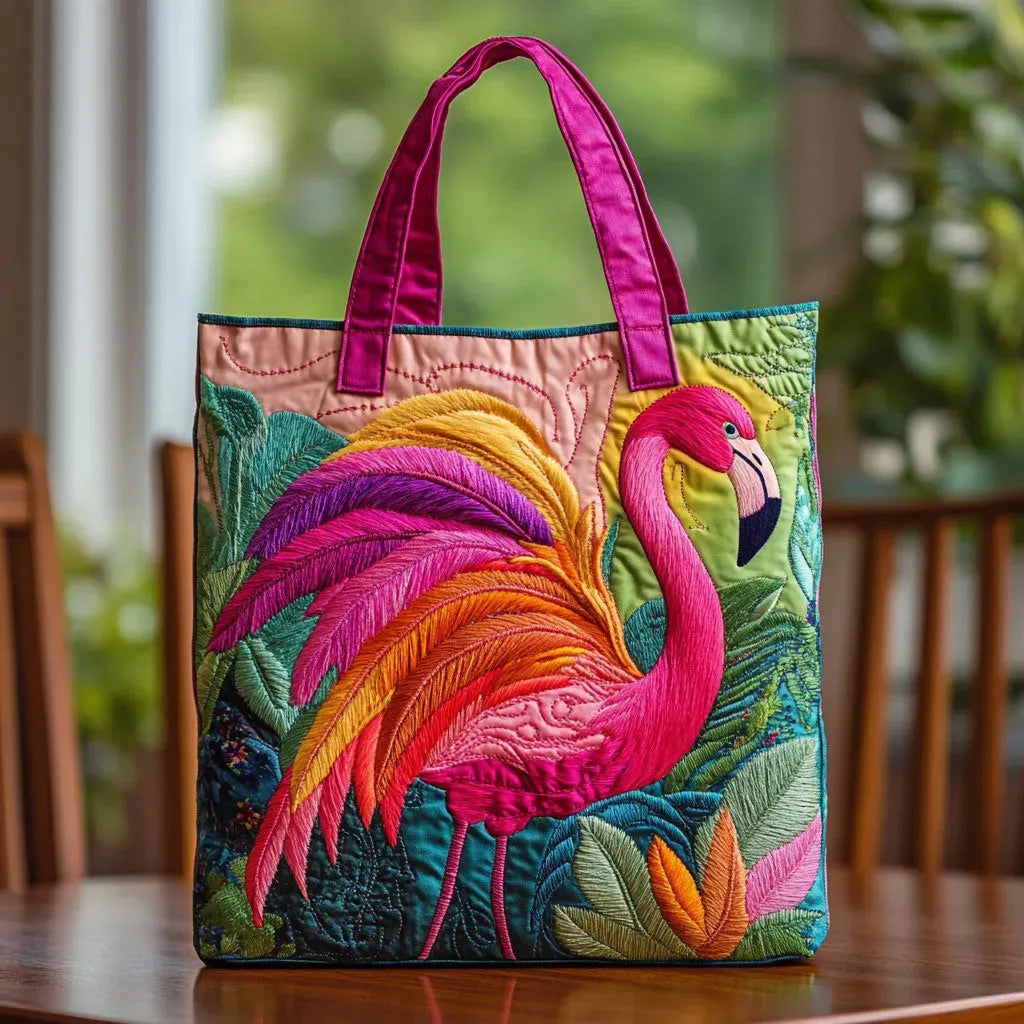 Sac Artisanal Flamant Tropical - sac matelassé fait main