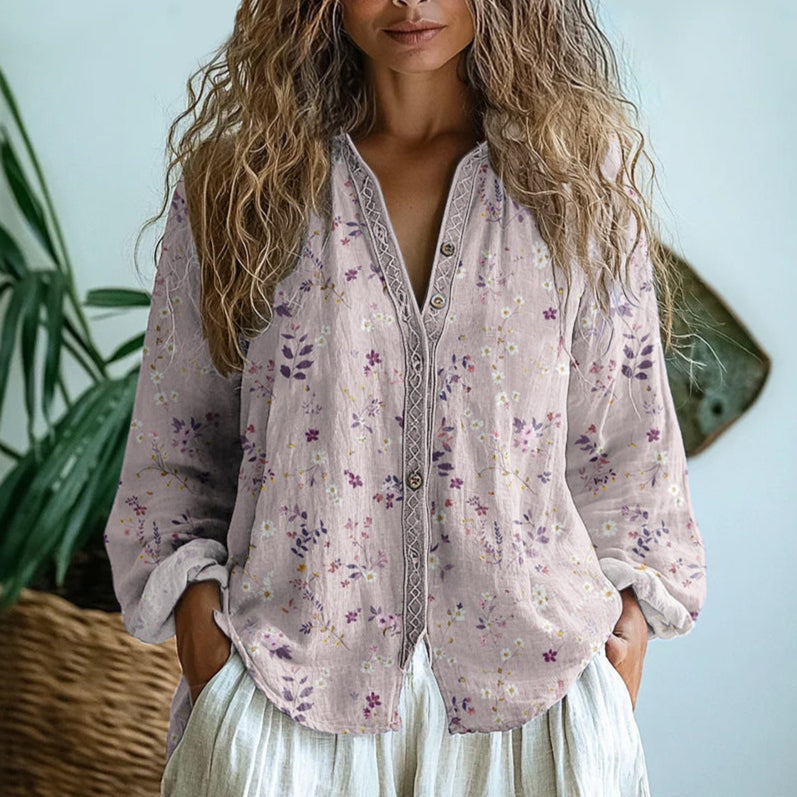 Blouse Ambre Vintage avec Imprimé Feuilles
